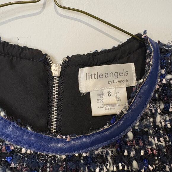 Little Angels by Us Angels Girls Luxe-Trimmed Boucle Dress Little‎ Kids 6 Navy - Picture 2 of 7